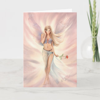 Fée ailée "Rose" avec une carte de voeux rouge Ros