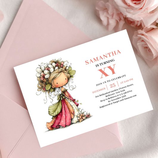 Fée bienheureuse Invitations d'anniversaire floral