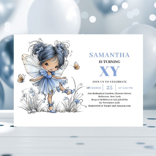 Fée Bleue Capricieuse Invitation Pastel pour les 4