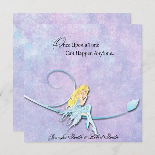 Fée bleue sur le faire-part de mariage pourpre (Devant / Derrière)
