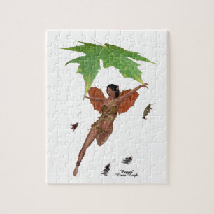 Fée Cute Avec Ailes Brown Jigsaw Puzzle