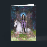 Fée d'améthyste et carte de licorne<br><div class="desc">Fée d'améthyste et carte de voeux de licorne. Un bel idéal orienté païen mythique et magique de carte de voeux de Wicca pour toute occasion spéciale. Une conception originale et unique de N K Townsend pour Artz magique</div>