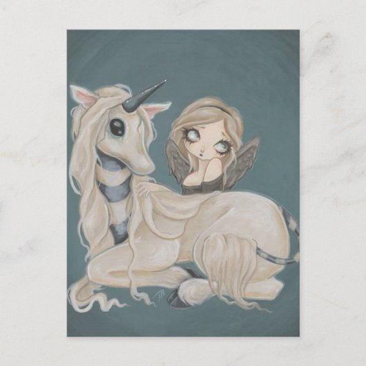 fée d'ange gothique avec carte postale de licorne (Devant)
