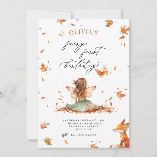 Fée d'automne et Fox première invitation d'anniver (Devant)