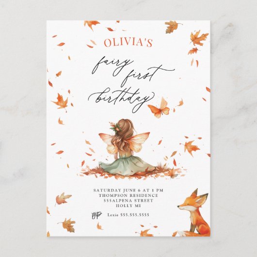 Fée d'automne et Fox première invitation d'anniver (Devant)