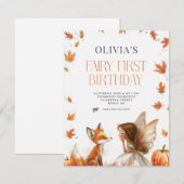 Fée d'automne Premier Invitation d'anniversaire av (Devant / Derrière)