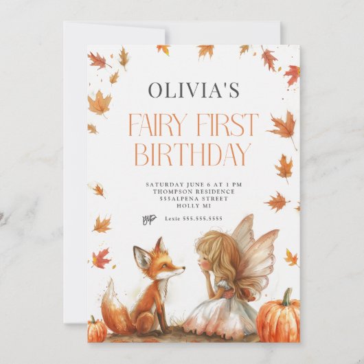 Fée d'automne Première invitation d'anniversaire a (Devant)