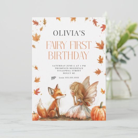Fée d'automne Première invitation d'anniversaire a (Debout devant)