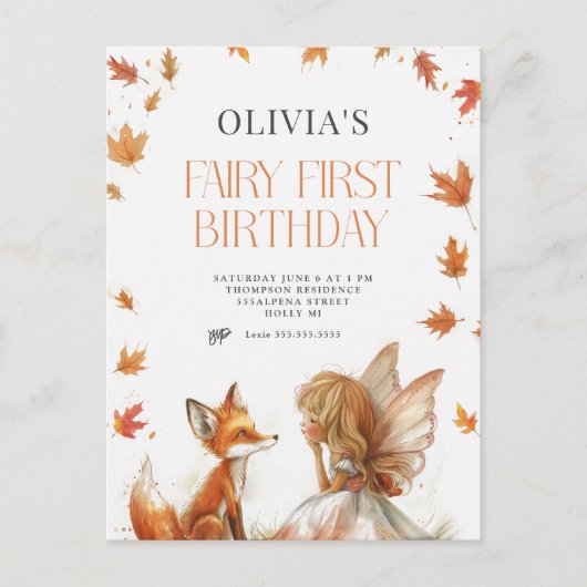 Fée d'automne Première invitation d'anniversaire a (Devant)