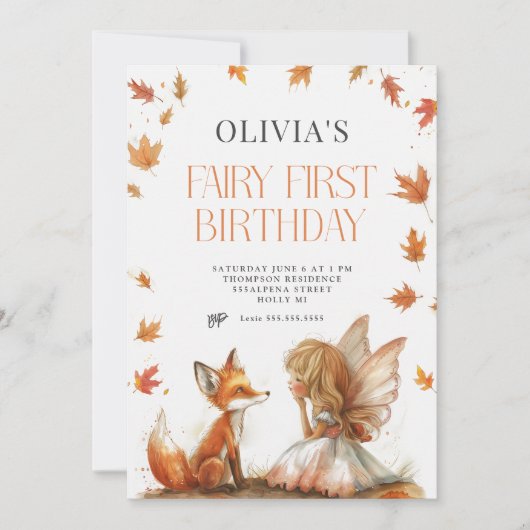 Fée d'automne Première invitation d'anniversaire a (Devant)