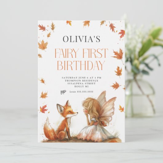Fée d'automne Première invitation d'anniversaire a (Debout devant)