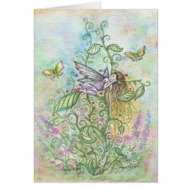 Fée de fleurs endormie fantaisiste et papillons (Devant)
