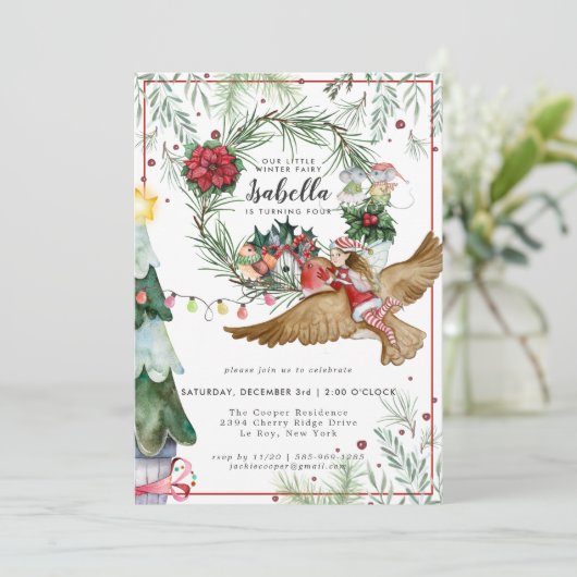 Fée de forêt d'hiver Invitation d'anniversaire (Debout devant)