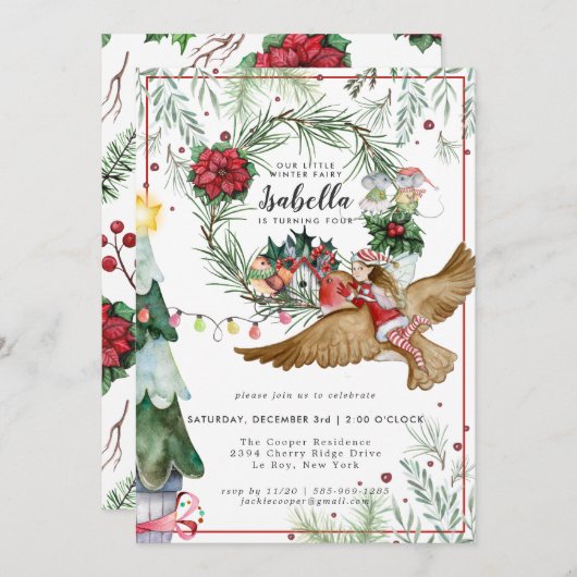 Fée de forêt d'hiver Invitation d'anniversaire (Devant / Derrière)