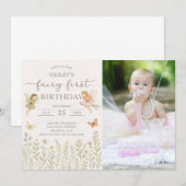 Fée de forêt enchantée 1er anniversaire Invitation (Devant / Derrière)