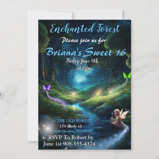 Fée de forêt enchantée Sweet 16 Invitations (Devant)