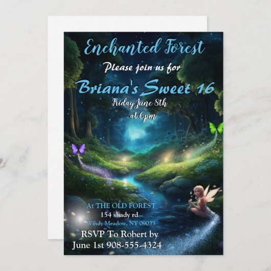 Fée de forêt enchantée Sweet 16 Invitations (Devant / Derrière)