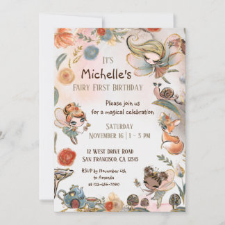 Fée de forêt première invitation anniversaire, mag