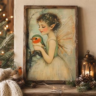 Fée de Noël vintage et décoration murale de rouge-