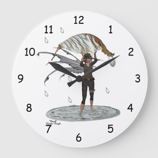 Fée De Pluie Garçon Avec Horloge Mur Feuille (Recto)