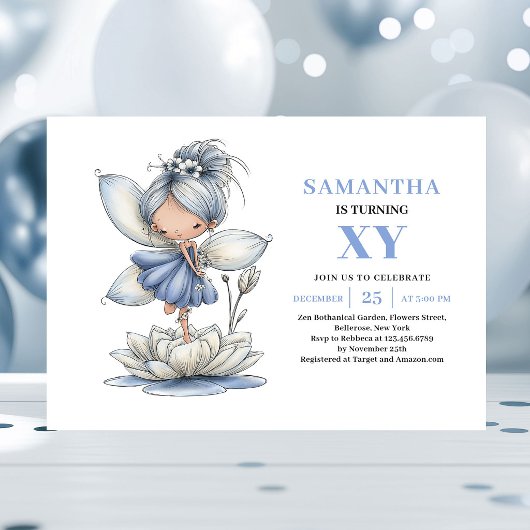 Fée Douce Bleue Fille 6ème Anniversaire Invitation