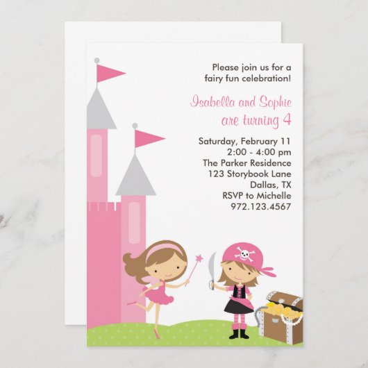 Fée douce et Pirate rose Invitation (Devant / Derrière)