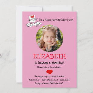 Fée du coeur© Invitation photo d'anniversaire