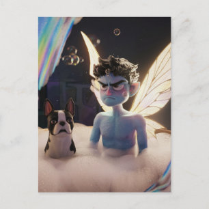 Fee en Boston Terrier geïrriteerd over badtijd Briefkaart