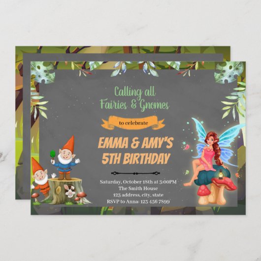 Fée et gnome coparti Invitation (Devant / Derrière)