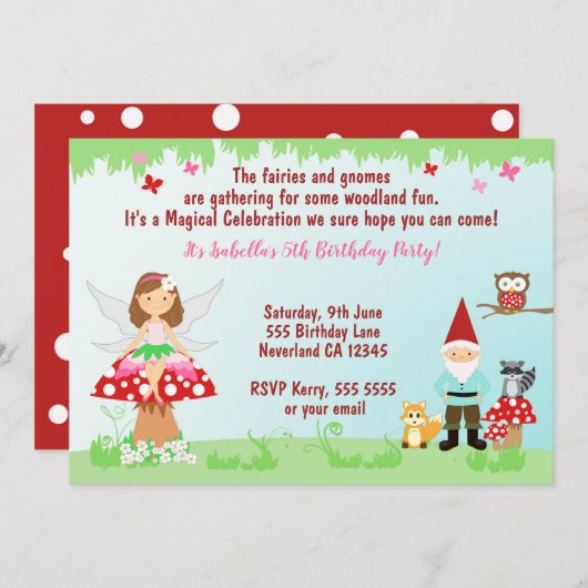 Fée et Gnome Fête en Forêt | INVITATION (Devant / Derrière)