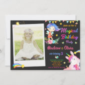 Fée et Unicorne invitation anniversaire fille phot (Devant)