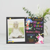 Fée et Unicorne invitation anniversaire fille phot (Debout devant)