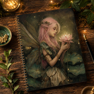 Fée fantaisiste aux cheveux roses et fleur de lotu