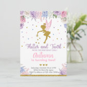 Fée fille invitation d'anniversaire, fleurs or n'i (Debout devant)
