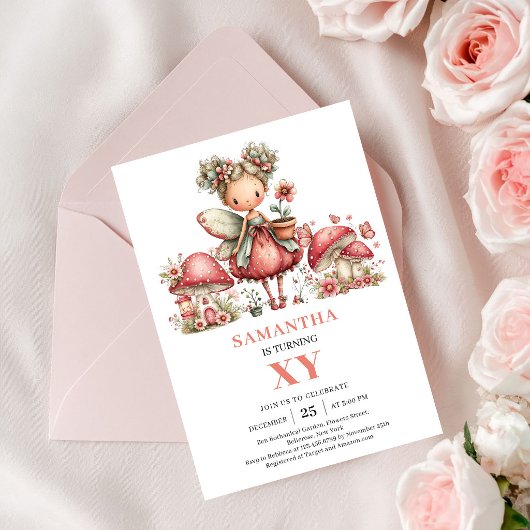 Fée Fleurissante Invitation Florale Rose pour le 2