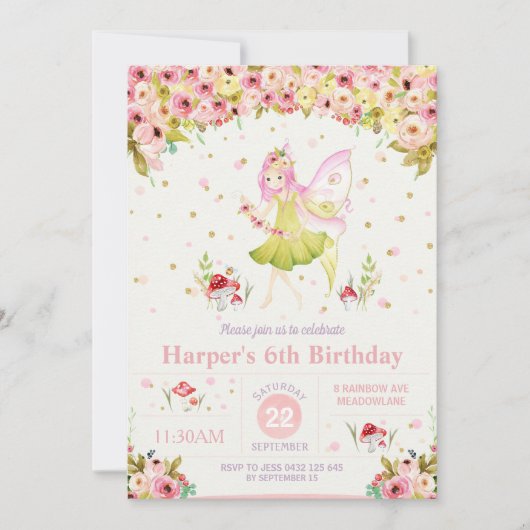 Fée Floral Woodland Invitation d'anniversaire (Devant)