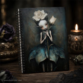 Fée gothique enchantée tenant une rose blanche