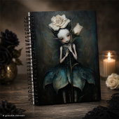 Fée gothique enchantée tenant une rose blanche