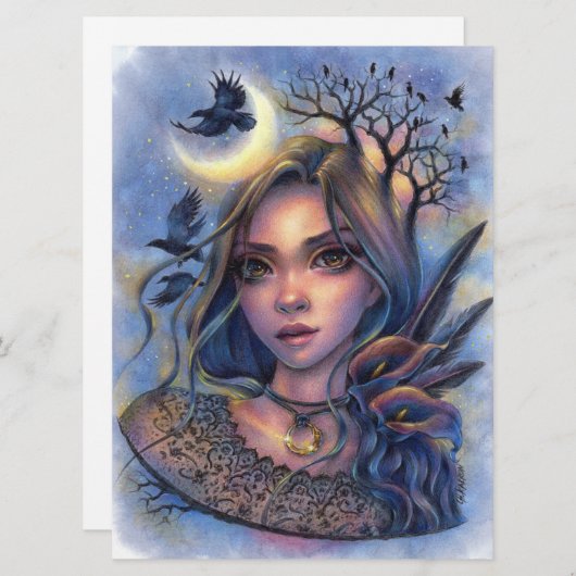 Fée Imaginaire Lune Lune Femme Carte d'Art (Devant / Derrière)