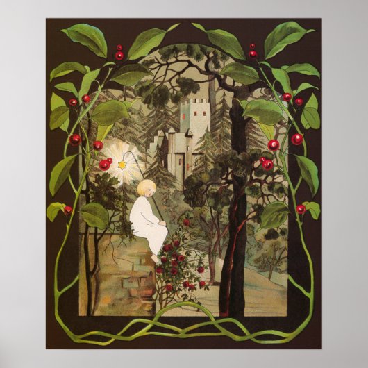 fee in Fairy Forest met kasteel Poster (Voorkant)