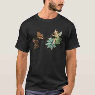 fee op een blauwe bloemenwagen getrokken door B T-shirt