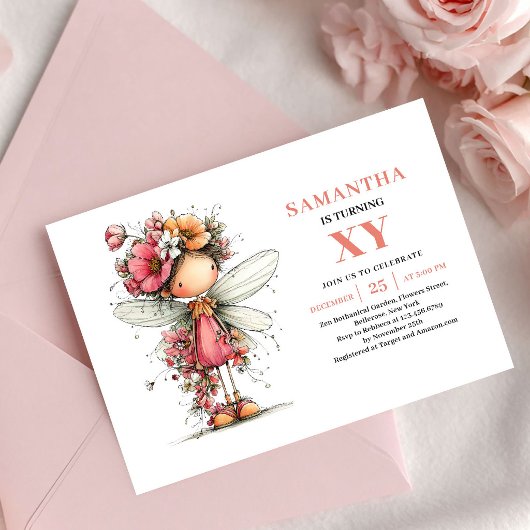 Fée Radieuse Fille 7e Anniversaire Invitation Fleu