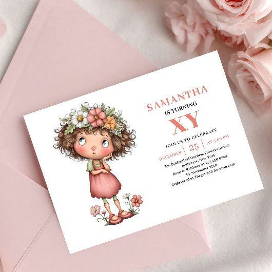 Fée Radieuse Invitation Anniversaire Fleur pastel