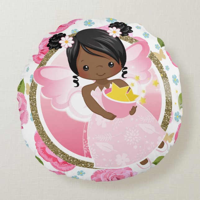 Fée rose d'Afro-américain avec le coussin de roses (Devant)