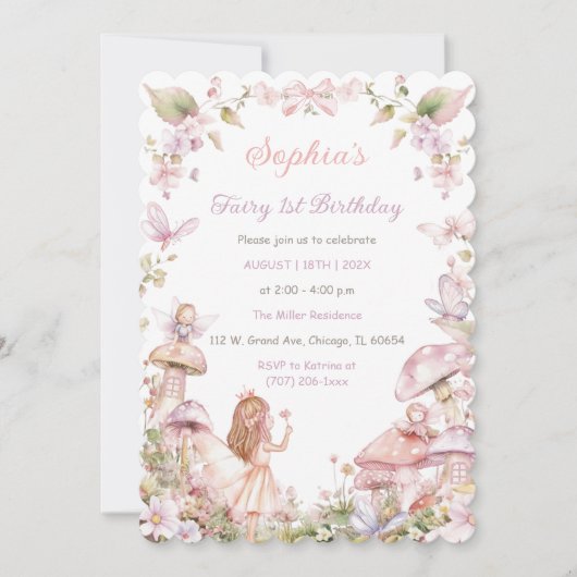 Fée rose et pourpre Invitation de fête d'anniversa (Devant)