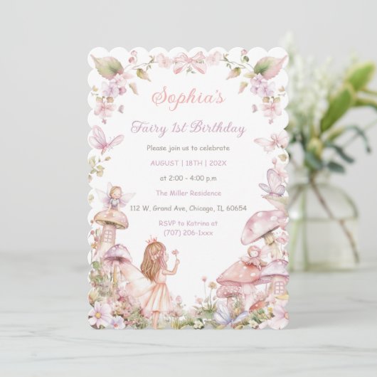 Fée rose et pourpre Invitation de fête d'anniversa (Debout devant)