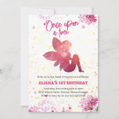 Fée rose Floral 1er anniversaire Invitation (Devant)