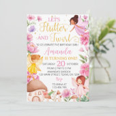 Fée rose florale magique Invitation Anniversaire (Debout devant)