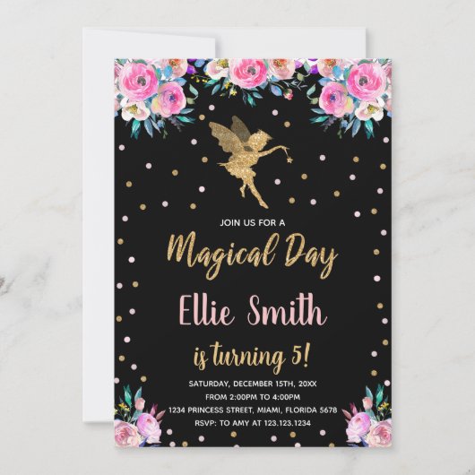 Fée rose noire Invitations d'anniversaire (Devant)