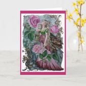 Fée rose rose 1 carte de voeux (Fleur jaune)